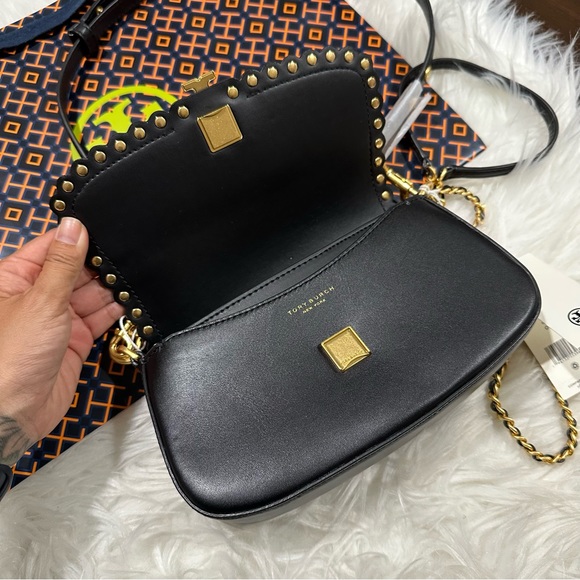 NWT Tory Burch Britten Gold Studded Black Convertible Crossbody Shoulder Bag - Picture 4 of 9